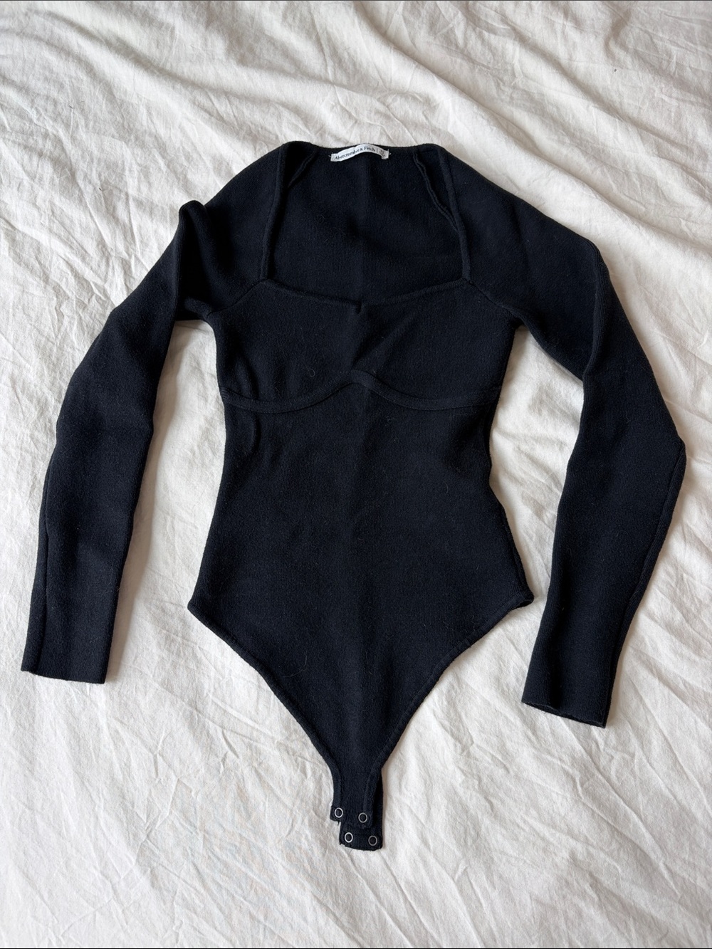 Abercrombie & Fitch Black Long-Sleeve Square Neck Bodysuit